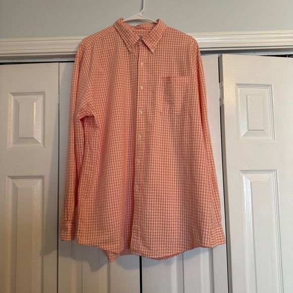 LL Bean Men's Orange Checkered Shirt size XL - Picture 1 of 10